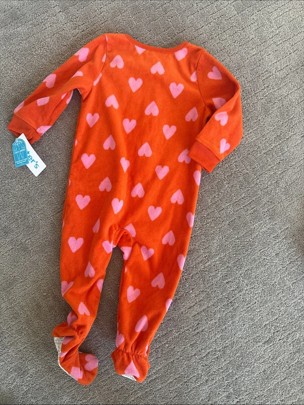 Carter's Orange Fleece Heart Footed One-Piece with Pink Hearts